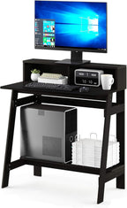 Furinno Simplistic 32-Inch Black Computer Desk, Small Office Desk, Rectangular Home Office Desk with Shelf, Gaming Desk for Home Office, Bedroom, Study Room, Black Espresso