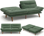 Amada 75" Convertible Futon Sofa Bed, Corduroy Folding Futon Set with Adjustable Backrest &Armrests, Recliner Lounge for Living Room, Apartment or Office, Solid Wood Frame, Loveseat Sofa -Forest Green