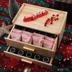 Tea Organizers with Drawer Wooden Tea Box | Teabag Holder with 4 Cotton Woven Coasters，Wooden Storage Box with Drawer