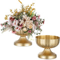 NUPTIO Gold Vases for Centerpieces Wedding: Hammered Brass Compote Vases for Small Flowers Arrangements - Metal Pedestal Bowl for Table Home Decor Set of 2
