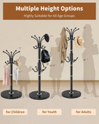 Metal Coat Rack with Natural Marble Base,360°Rotary Coat Rack Stand with 14 Hooks,Modern Freestanging Coat Racks, Black Coat Jacket Hanger Clothes Tree Stand for Entryway,Corner