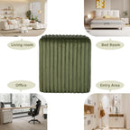 YDcosyfy Modern Square Ottoman, Vertical Channel Tufted Foot Stool Ottoman, Velvet Upholstered Vanity Stool for Makeup, Bedroom, Living Room, Dark Green