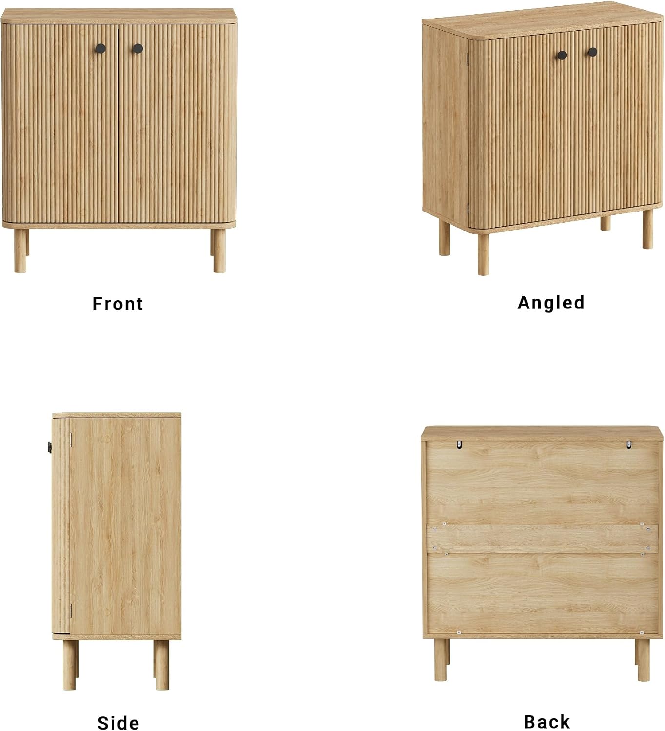 Fluted Sideboard Buffet Cabinet with Storage, 31'' Natural Oak Wood Buffet with Adjustable Shelves, Solid Wood Legs & 210° Wide-Open Door, Rounded Credenza for Kitchen & Entryway