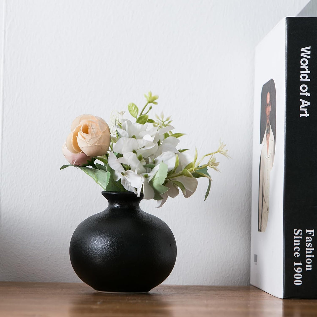 Black Bud Vases, Ceramic Small Vase Set of 5, Mini Vases for Fresh and Dried Flowers, Modern Home Decor, Pottery Centerpiece Table Decorations