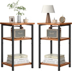 OLIXIS End Tables Set of 2, Small Side Table for Small Spaces, 3 Tier Tall Bedside Table with Open Shelf and Adjustable Feet for Living Room, Bedroom, Office, Dorm, Apartment, Brown
