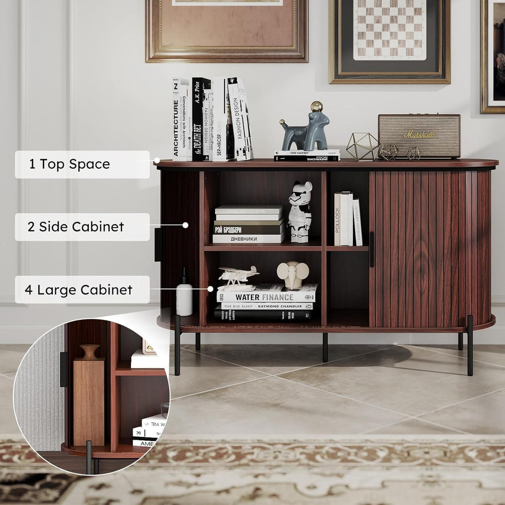 Simore Sideboard Buffet Cabinet with Storage, 47.2" Fluted Buffet Storage Cabinet with Doors and Adjustable Shelves,Entryway Cabinet for Living Room, Dining Room,Walnut