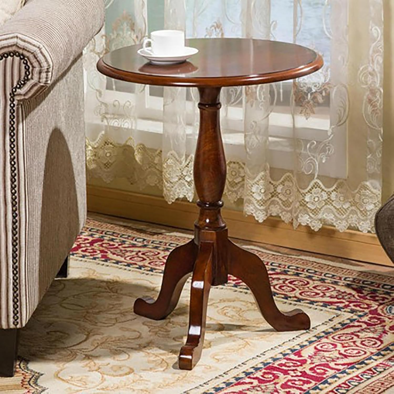 Vintage Round Table Side Table,Three Legs Wood Sofa End Table,Small Bar Pub Coffee Side Table,Side Table Decorative for Bedroom,Living Room,Patio,Balcony(20 * 20 * 26inch, Dark Walnut)