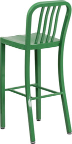 EMMA + OLIVER Commercial Grade 30" H Green Metal Indoor-Outdoor Barstool with Slat Back