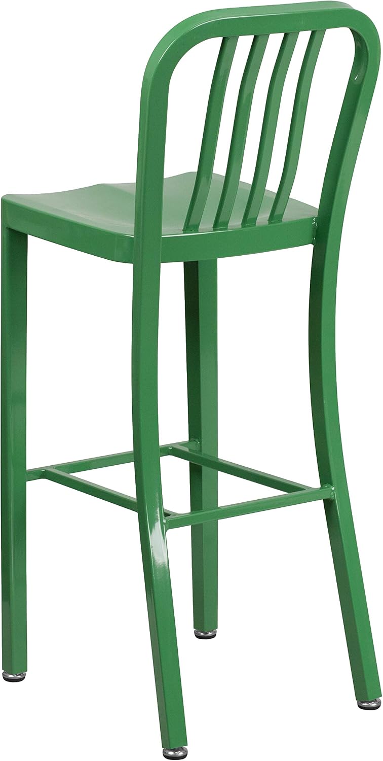 EMMA + OLIVER Commercial Grade 30" H Green Metal Indoor-Outdoor Barstool with Slat Back