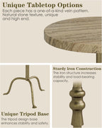 Adjustable Height Round Pedestal Table - 22-30 Inch, Modern Martini Cocktail End Table with Natural Travertine Top & Antique Brass Base for Small Spaces Living Room, Bedroom (Noche Travertine)