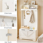 HOOBRO Hall Tree with Bench and Shoe Storage, Entryway Bench with Coat Rack and Shoe Cabinet, Flip-Down Cabinet Door, Coat Rack with Shoe Rack, for Mud Room, White WT84MT01