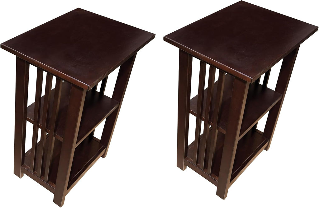 Alaterre Furniture Mission 3-Tier End Table with Vertical Slat Side Panels – Set of 2 Craftsman Style Wood Side Table with Open Storage for Living Room, Bedroom, or Cozy Reading Nook (Espresso)