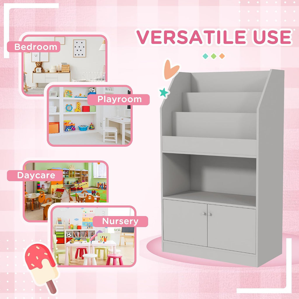 Toy Storage Cabinet, Bookcase Bookshelf for Room, Bedroom, Playroom, Nursery, Gray