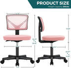 DUMOS Small Office Chair Armless, Ergonomic Adjustable Home Office Swivel Rolling Task Chair No Arms, Comfy Mesh Mid Back Computer Work Vanity Desk Chiars with Wheels for Small Spaces, Hot Pink