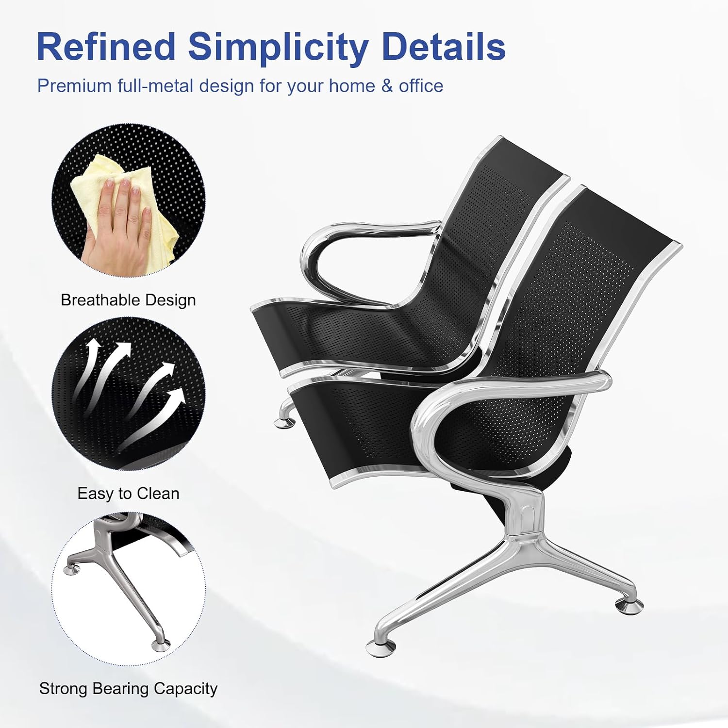 KINTNESS Airport Waiting Chair Reception Bench - Set of 2 Visitor Guest Sofa for for Salon Airport Bank Hospital Market, 2-Seat, Black