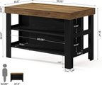 Tribesigns Kitchen Island with Seating and Storage Shelves, 55.1-Inch Breakfast Counter Farmhouse Island Table for Kitchen Dining Room (Brown and Black)