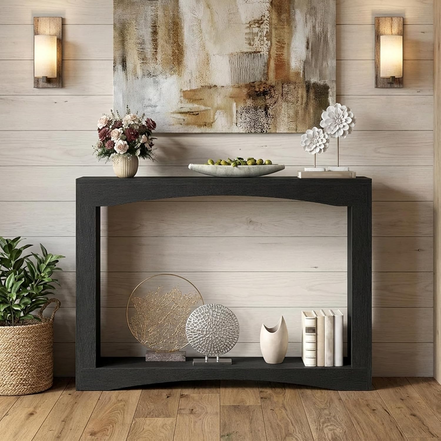 YATINEY Narrow Console Table, 5.9'' Thin Entryway Table, Behind Couch Table for Small Spaces, Small Farmhouse Hallway Table, for Living Room, Hallway, Foyer, Black CT19BK