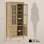 Farmhouse 63" Kitchen Pantry Storage Cabinet with Glass Doors & Hidden Storage, Display Kitchen Hutch Cupboard with Adjustable Shelves for Dining Room, Living Room Home Office