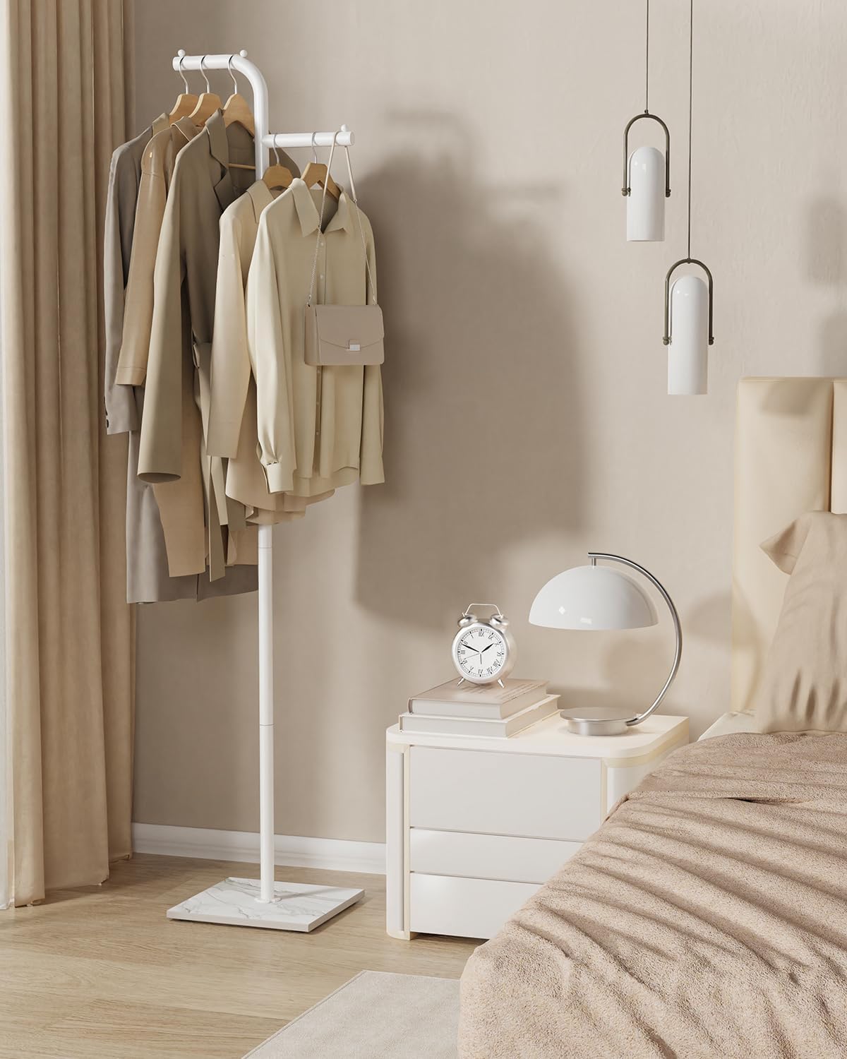 Garment Rack Freestanding, Metal Coat Rack, White, 68.9 In High | Modern Clothes Rack with Rock Slab Base, Heavy-duty Metal Clothing Stand for Boutiques, Hallway, Entryway, Living Room