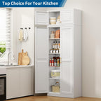 86" Tall Metal Kitchen Pantry Storage Cabinet with Doors and 4 Adjustable Shelves, Extra Large Heavy Duty Steel Storage Cabinet for Kitchen, Garage, Living Room, Pantry Cupboard, White (2 Packages)