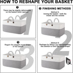 OIAHOMY 75L Large Blanket Basket, 22”x17”x12” Rectangle Woven Baskets For Storage, Nursery Blanket Storage Living Room, Toy Box With Long Handle-Gradient Grey With White