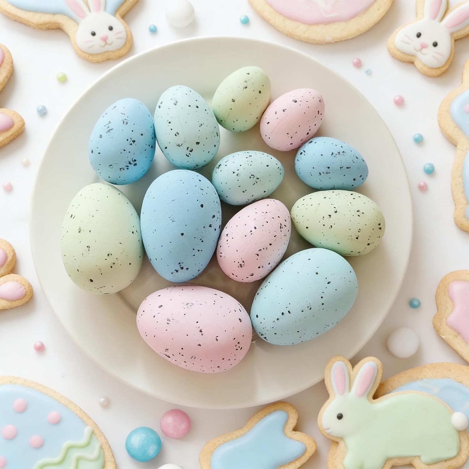 24Pcs Easter Speckled Eggs - Assorted Sizes Faux Pastel Chicken Eggs for Vase & Bowl Filler, DIY Easter Spring Home Party Favors and Wedding Table Decorations
