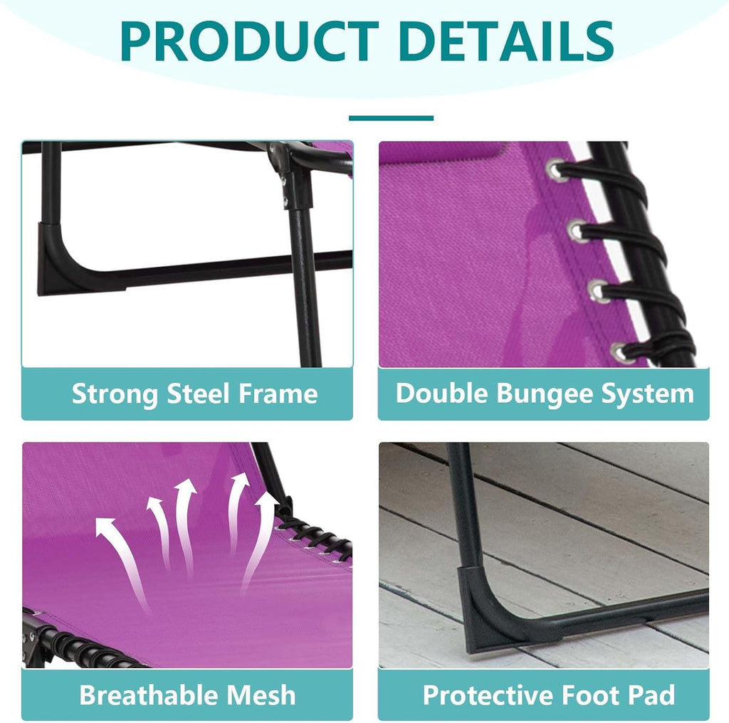 Outdoor Sun Tanning Chair Folding, Heavy Duty Adjustable 4-Position Folding Laying Out Chairs for Tanning, Beach Lounge Chairs for Adults for Sunbathing Patio Pool Lawn (Purple)
