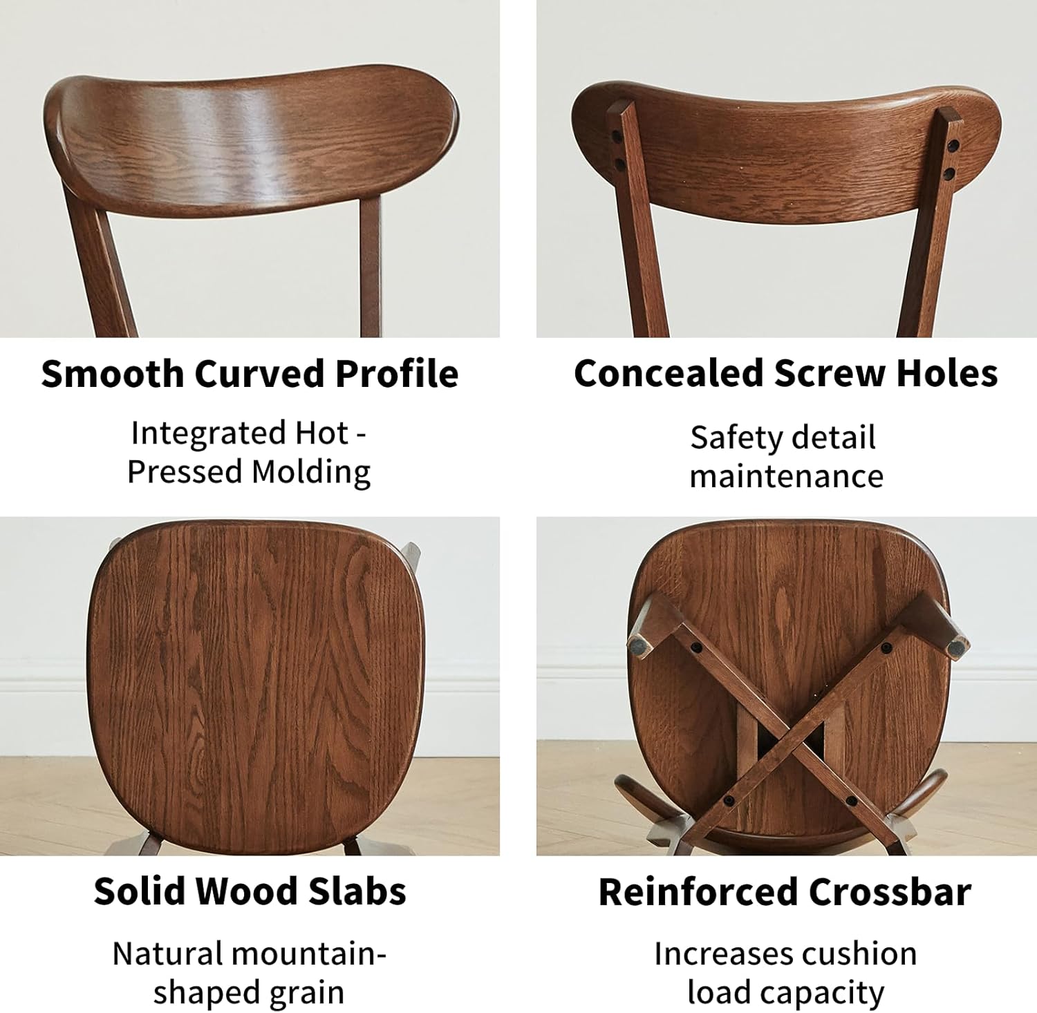 Walnut Dining Chair – Single Kitchen Side Chair, FAS Grade Solid Oak Wood Frame, Mid-Century Modern Curved Back, Commercial-Grade 400 lb Capacity for Dining Room or Replacement