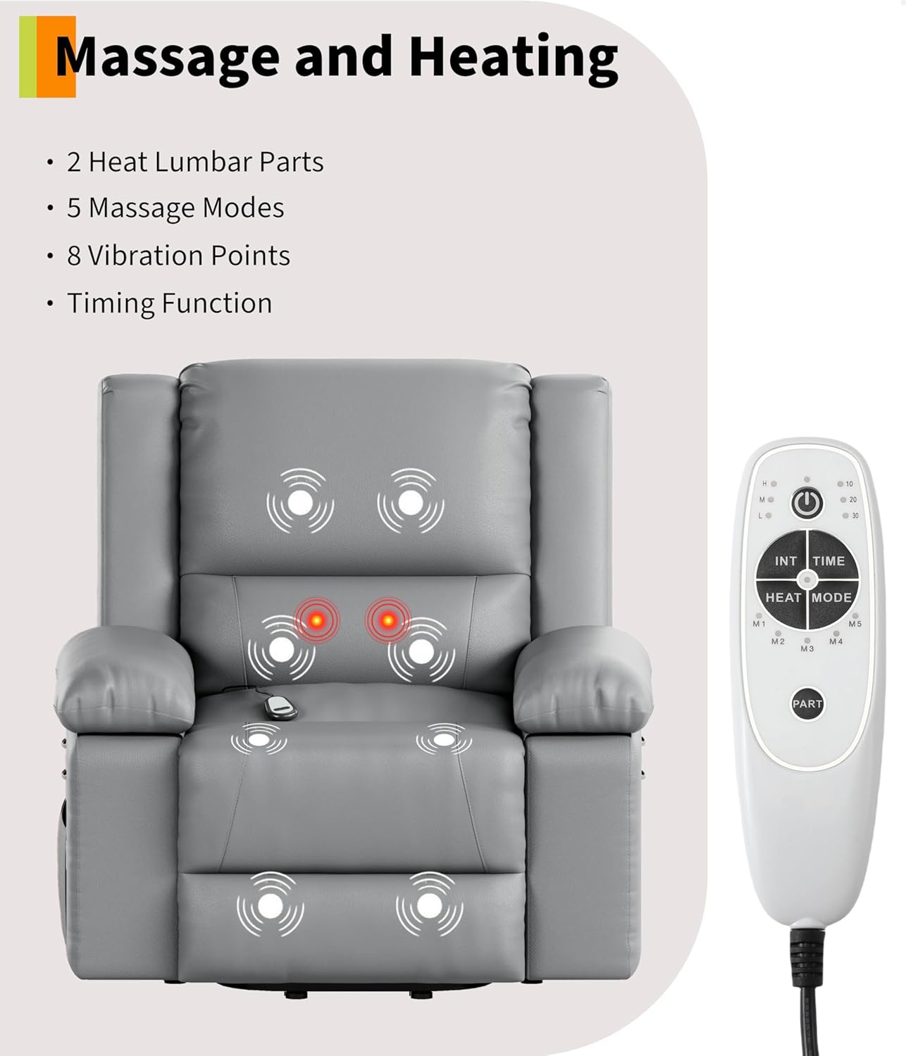 GarveeHome Power Lift Recliner Chair - Heat and Massage, PU Leather Electric Lift Recliner for Elderly & Mobility Impaired，Reclining Sofa with Side Pocket for Living Room