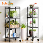 Expandable Slim Storage Cart with Wheels, 4 Tier Narrow Metal Rolling Utility Cart Organizer Adjustable Open Floor Shelving Unit for Small Spaces Bathroom Laundry Room Kitchen
