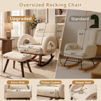 COMHOMA Rocking Chair Nursery with Ottoman,Boucle Teddy Fabric Glider Rocker with High Backrest&Lumber Pillow,Modern Upholstered Accent Armchair with Solid Wood Legs (Beige, Boucle)