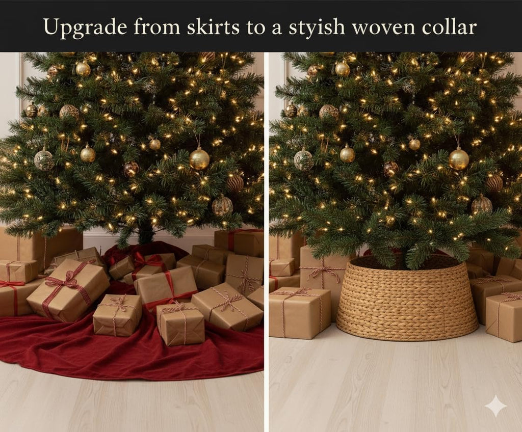 Hyacinth Christmas Tree Collar 27" - Natural Hand-Woven Basket Base Cover - Warm and Cozy Rustic Farmhouse Decoration - Tree Skirt Alternative - Tree Ring (Large)