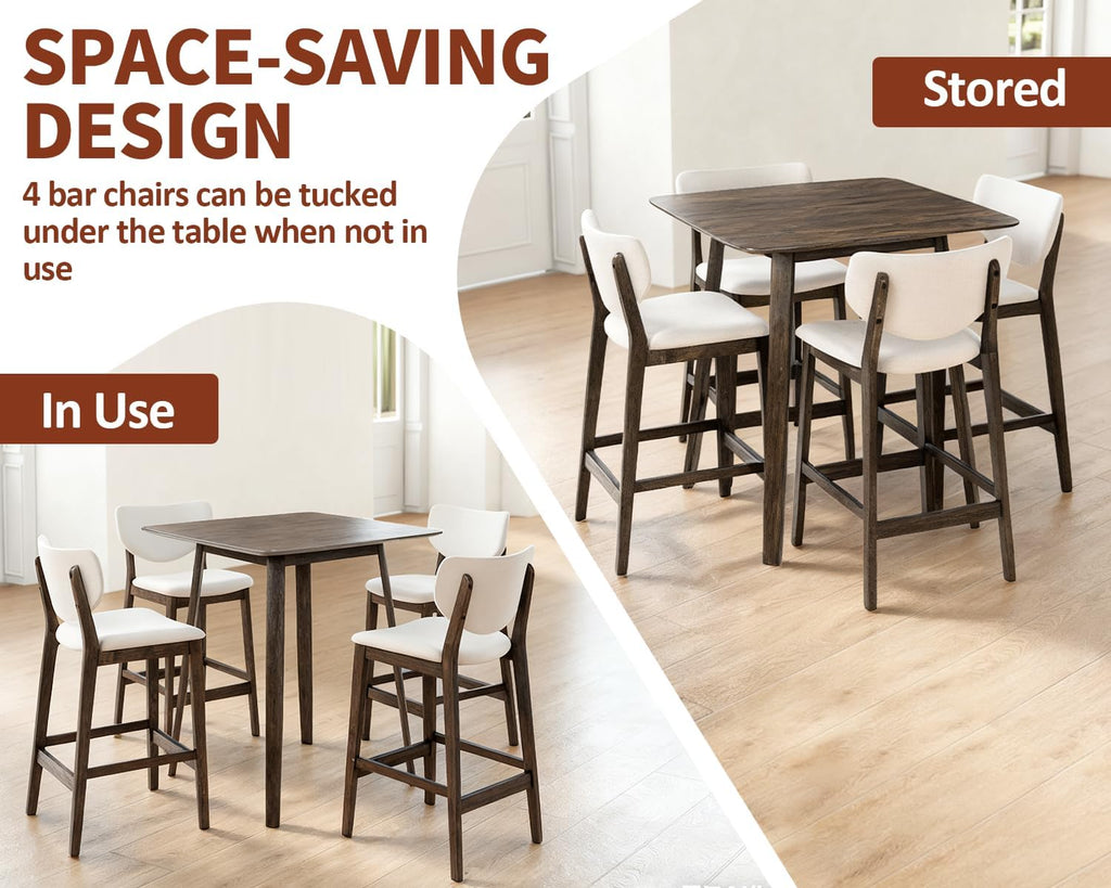 PrimeZone 3 Piece Dining Table Set - Counter Height Bar Table and Chairs Set for 2, Mid-Century Modern Upholstered Bar Stools with Back & Wood Kitchen Table, Dinette Set for Dining Room, Pub