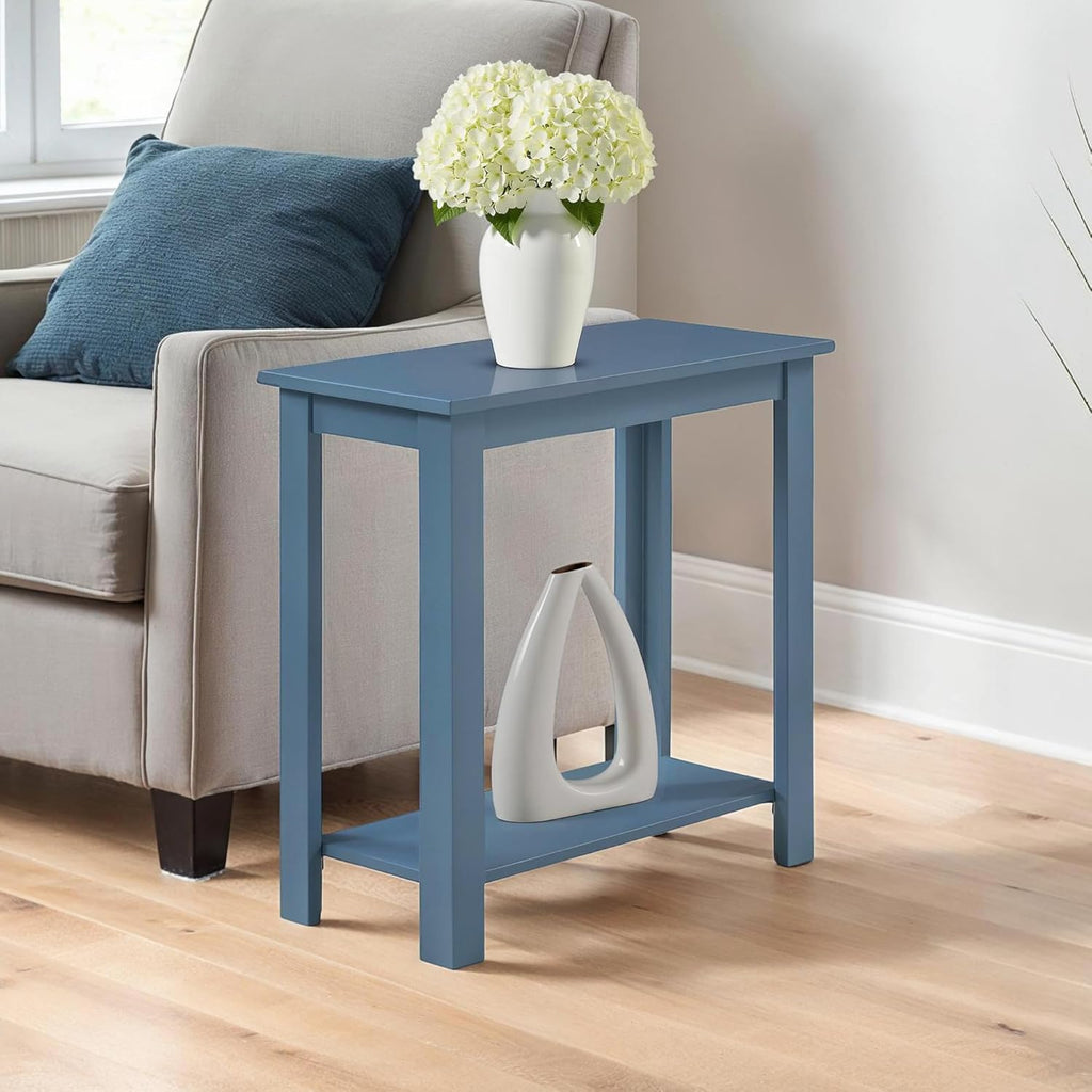 Convenience Concepts Designs2Go Baja Chairside End Table 23.75" - Transitional Narrow Side Accent with Storage Shelf for Modern Living or Family Room, Bedroom Nightstand, Dusty Blue