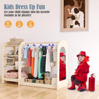Kids Dress Up Storage with Mirror, Wooden Kids Dress Up Rack for Little Girls and Boys, Kid Wardrobe Closet with Storage Shelf