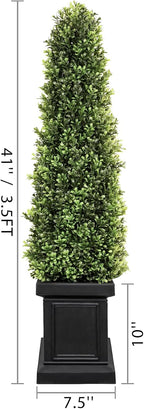 3.5ft Boxwood Outdoor Topiary Set of 2, Tall All Year Green Fake Plant Topiary Trees Artificial Outdoor Porch Trees with Sturdy Pot for Outdoor Indoor (Square)