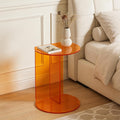 Acrylic Side Table, Modern Semicircle Clear End Table for Living Room Bedroom Small Coffee Table with Stable Base, Minimalist Nightstand for Small Spaces,Orange