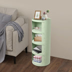 Round Nightstand, 4 Tier Circular Side Table with Sliding Doors, Modern Cylindrical Storage Cabinet with Wheels, Small Rolling Bedside Table for Bedroom Living Room, 12.6x30 Inch, 88.18 Lbs Capacity