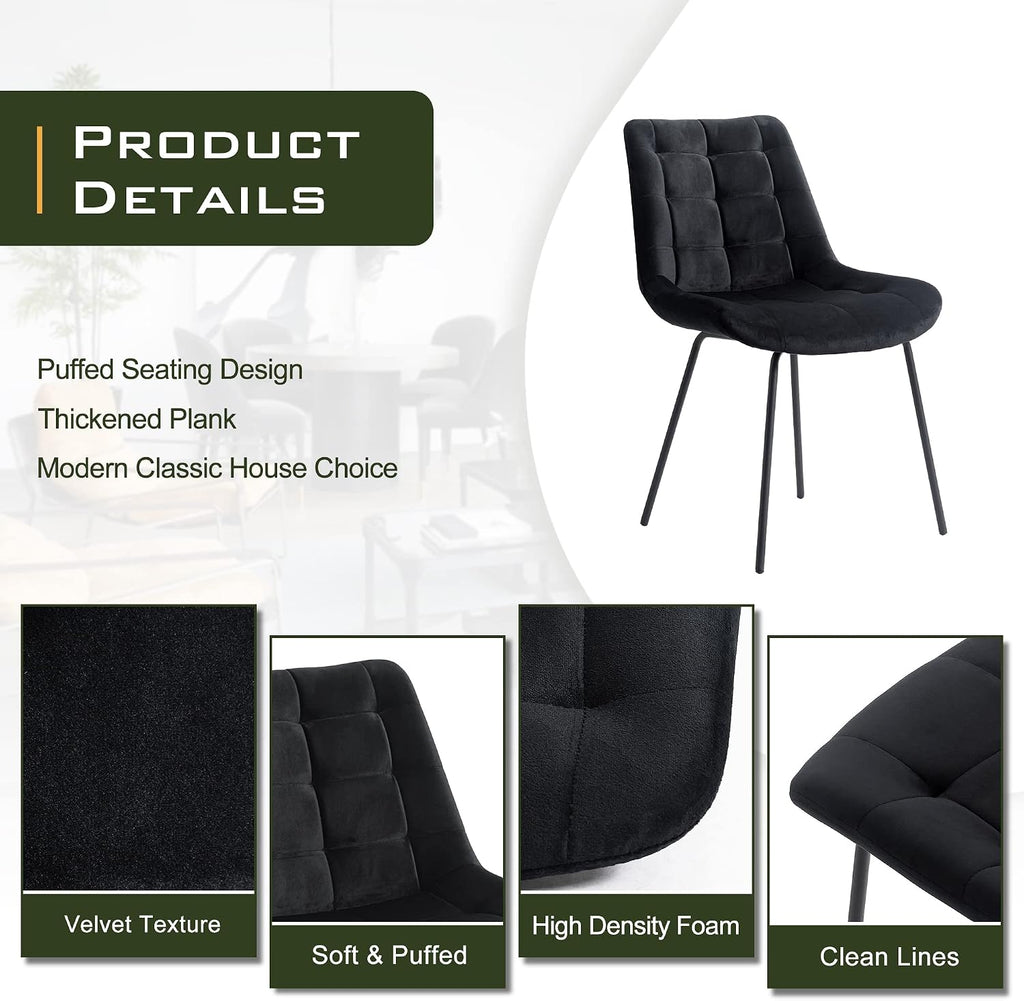 Velvet Dining Chairs, Upholstered Reception Chairs, Tufted Accent Chair with Metal Legs for Home Kitchen, Living Room, Set of 2, Black