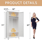 SteeLoong 71" Metal Wardrobe Cabinet with Hanging Rod, Armoire Wardrobe Closet with Doors and Adjustable Shelves, Whiet Clothing Storage Cabinets for Bedroom Office,School,Hospital