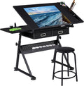 Topeakmart Drafting Table for Artists, Height Adjustable Drawing Draft Desk, Tiltable Tabletop, Art Craft Work Station with Extra Board for Diamond Painting Sewing Graphic Designere