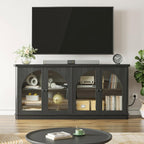 ONBRILL 63 Inch Sideboard Buffet Cabinet, Modern Arched Buffet with Glass Doors, Large Curved Cabinets with Storage, Console Credenza w/Adjustable Shelves for Living Room, Kitchen, Entryway, Black