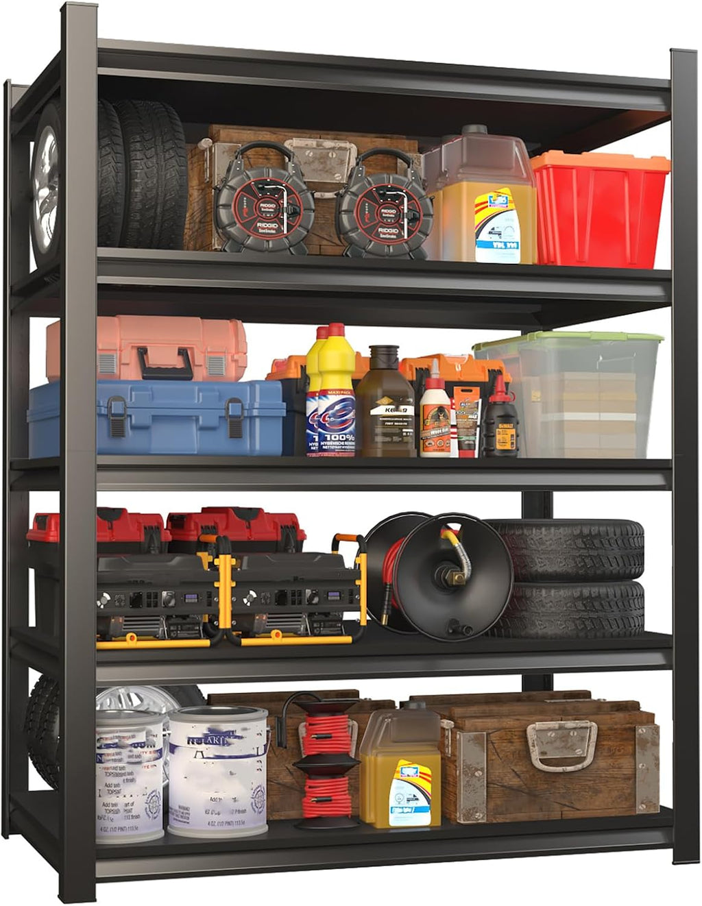 5 Tier Adjustable Heavy Duty Metal Garage Shelving Unit, Industrial Utility Storage Rack, Sturdy Steel Organizer for Workshop Warehouse Household Use, 2500 LBS Capacity