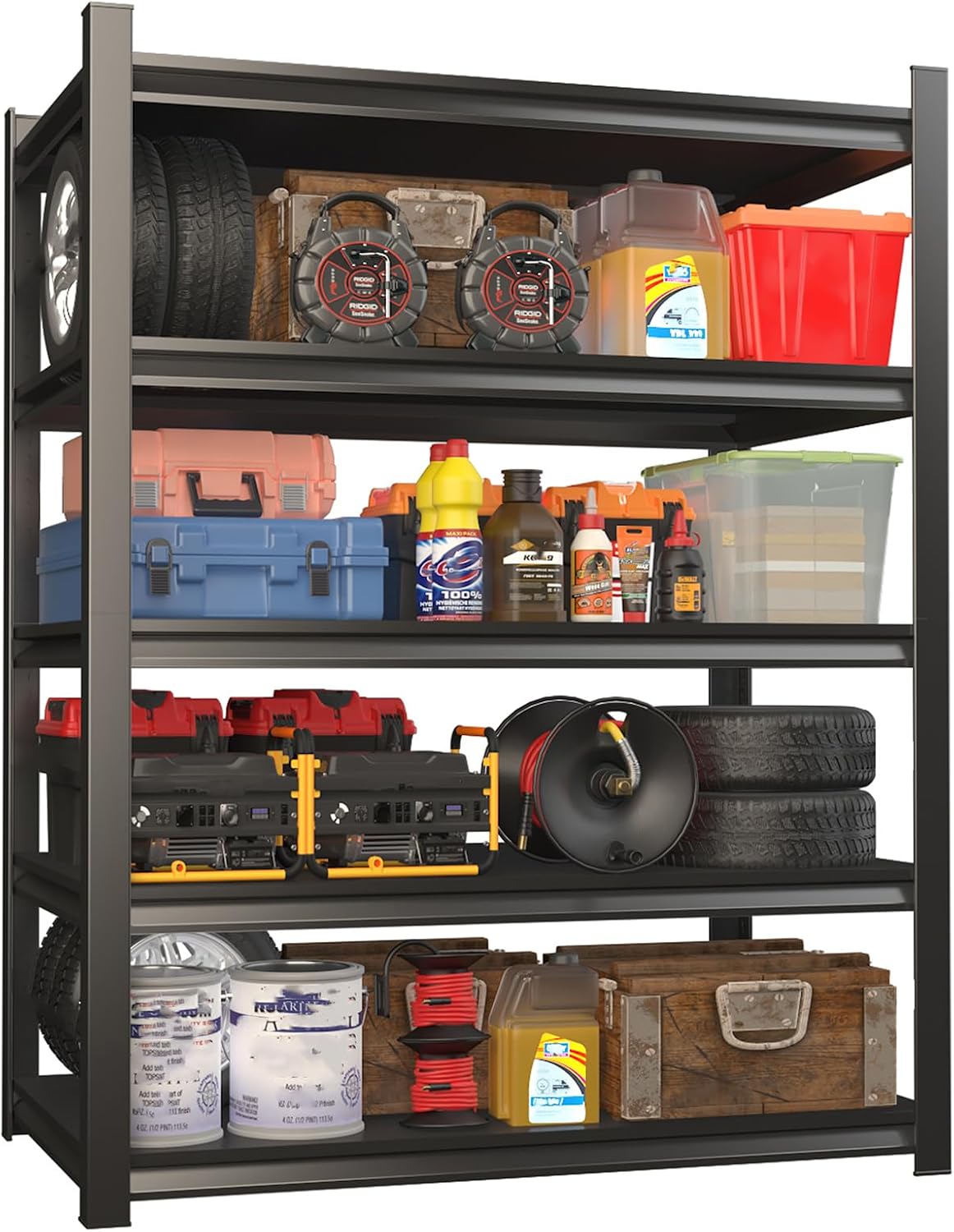 5 Tier Adjustable Heavy Duty Metal Garage Shelving Unit, Industrial Utility Storage Rack, Sturdy Steel Organizer for Workshop Warehouse Household Use, 2500 LBS Capacity