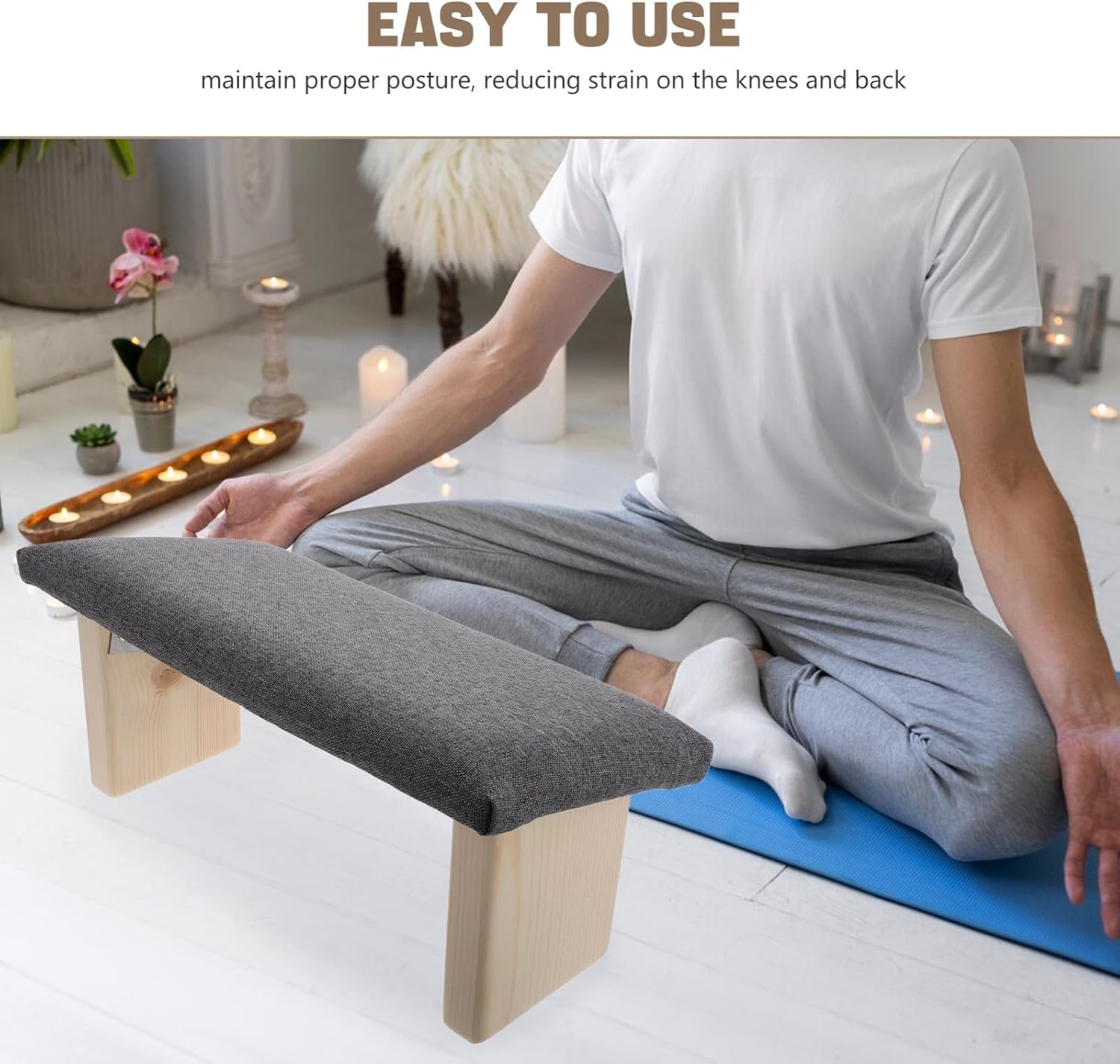 Cabilock Foldable Bench Wooden Stool Deep Gray Folding Prayer Stool and Mindfulness Sitting