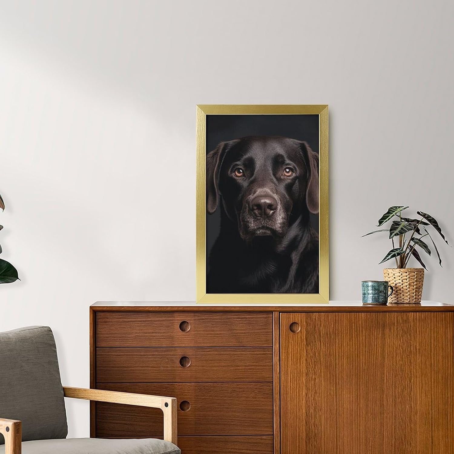 TecLikcL Personalized Modern Prints for Home Decorations, Canvas Black Lab Dog Art Pictures for Hanging Wall, Decor Frame Painting Golden for Living Room, Bedroom, Bathroom 08x12inch(20x30cm)