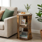 YATINEY Round Side Table, 3-Tier Wooden End Table with Storage Shelves, Accent Table for Small Spaces, Nightstand for Living Room, Bedroom, Rustic Brown ET15BR