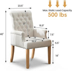 Upholstered Dining Chairs, Modern Fabric Dining Room Chairs with Arms, Tufted High Back Armchair with Solid Wood Legs for Dining Living Room, Kitchen, Beige