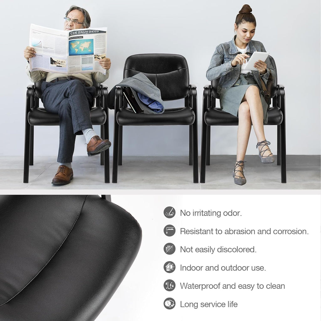 NEWBULIG Waiting Room Chair Set of 4, Leather Stationary Office Guest Reception Chairs No Wheel,Comfy Padded Arms,for Conference Room Lobby Side breakroom