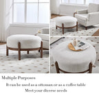 Ya-Home Modern Ottoman, Soft Sherpa Fabric Footrest Bench with Solid Wooden Legs Single Seat for Living Room Bedroom, Beige